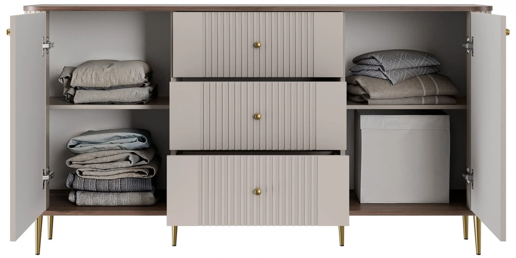 Vesper komód 160 cm fiókokkal - kasmír / dió / arany lábak