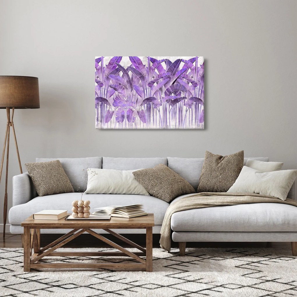Kép - Lila levelek vakolatban (90x60 cm)