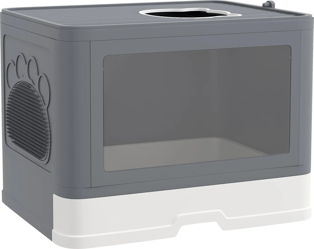 PawHut macskaalom doboz fedéllel, lapáttal, wc a 4 kg-ig terjedő macskák számára, beltéri, Műanyag Szürke 48,5 x 38 x 36,5 cm | Aosom