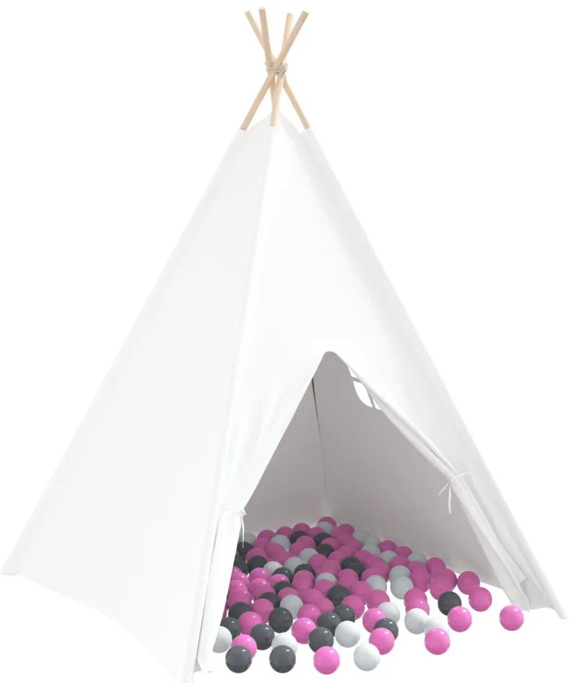 Gyermek Teepee Sátor Táskával Barackszínű & Játéklabdákkal Fehér