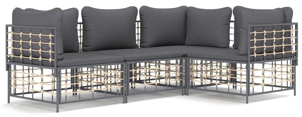 4 részes antracitszürke polyrattan kerti ülőgarnitúra párnákkal