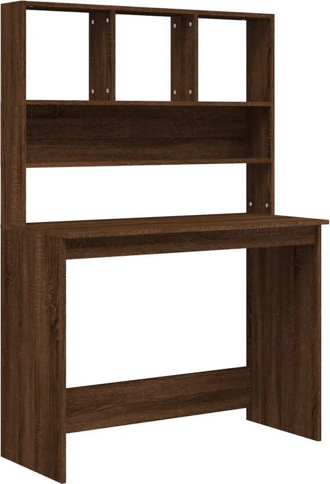 vidaXL barna tölgy szerelt fa íróasztal polcokkal 102 x 45 x 148 cm