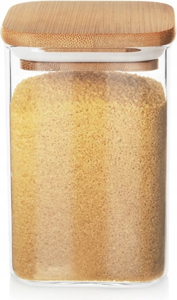 Bambusz ÜVEGkonténer légmentesen záródó ömlesztett élelmiszer 1,1L