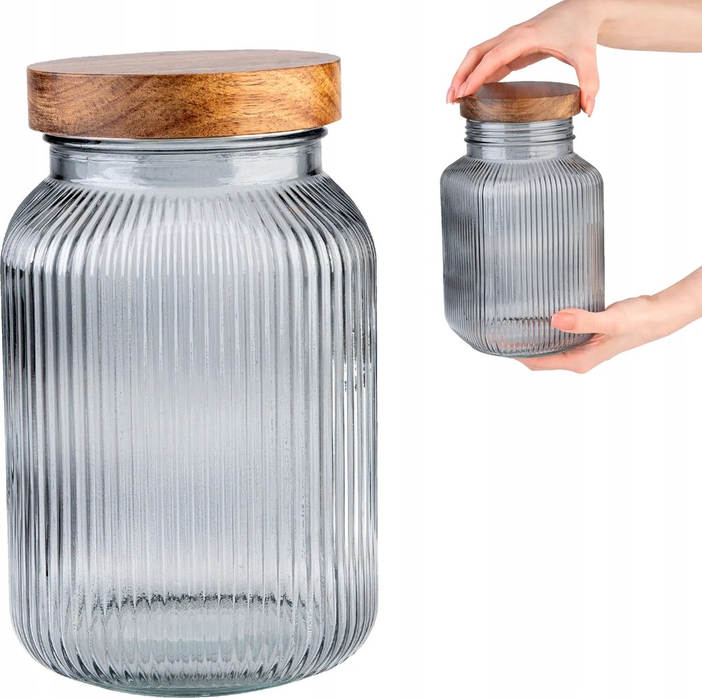 Befőttes üveg tároló tégely 2L Fa Kupakkal