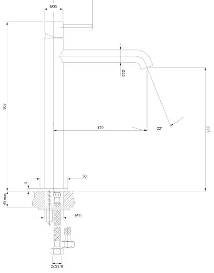 OMNIRES Y1212NI - Mosdócsap Y 30,8 cm csiszolt nikkel