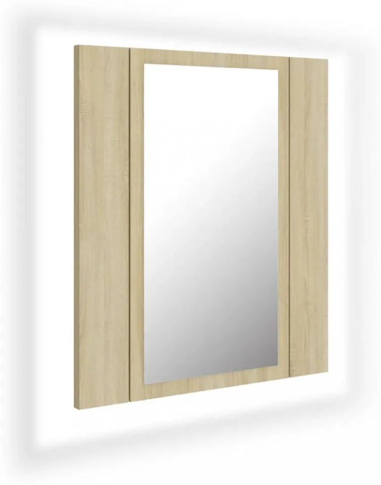 tölgyszínű akril LED-es tükrös fürdőszobaszekrény 40x12x45 cm