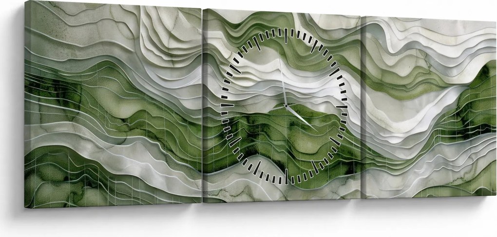Kép - Zöld és fehér fodrok (órával) (90x30 cm)