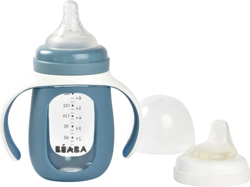 Béaba 2 az 1-ben Tanuló cumisüveg 210 ml + Szilikon borítással - Viharszürke