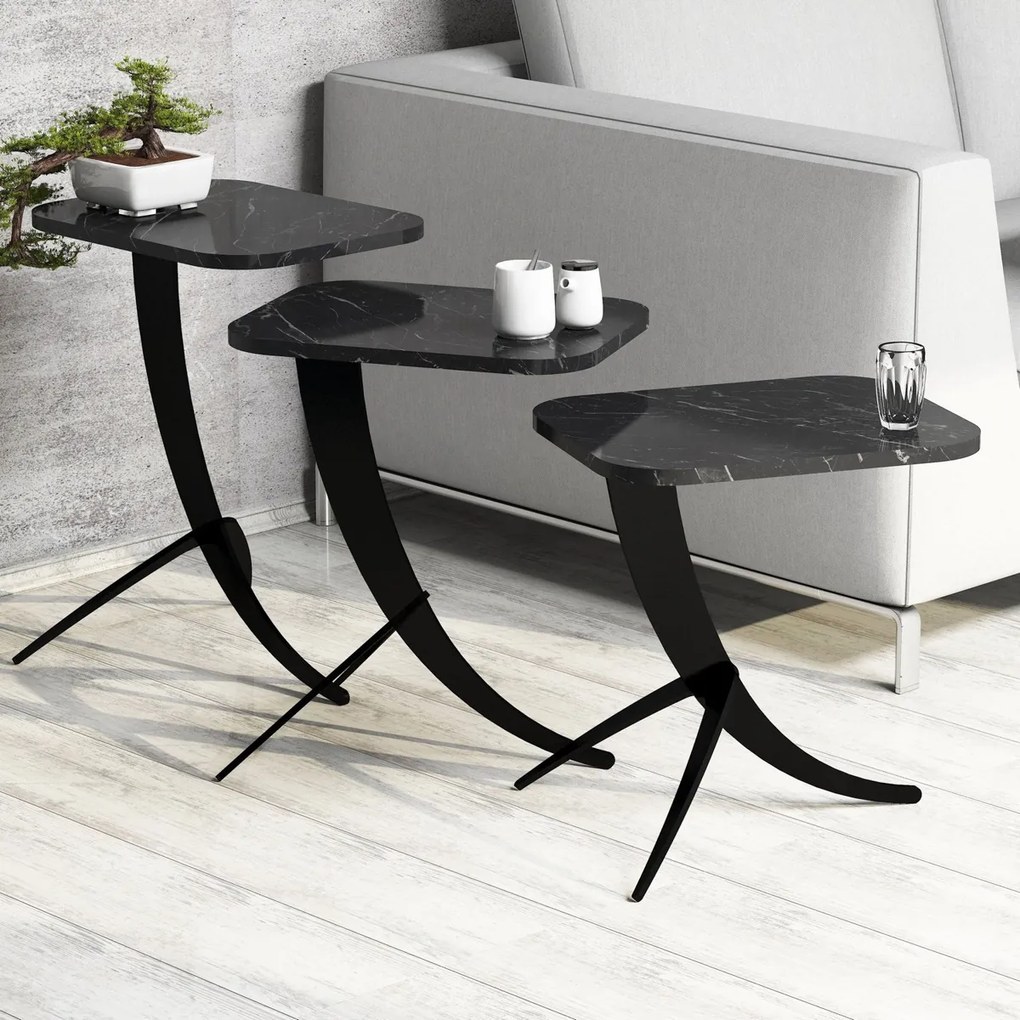 Pion Black Marble tárolóasztal, 3 db