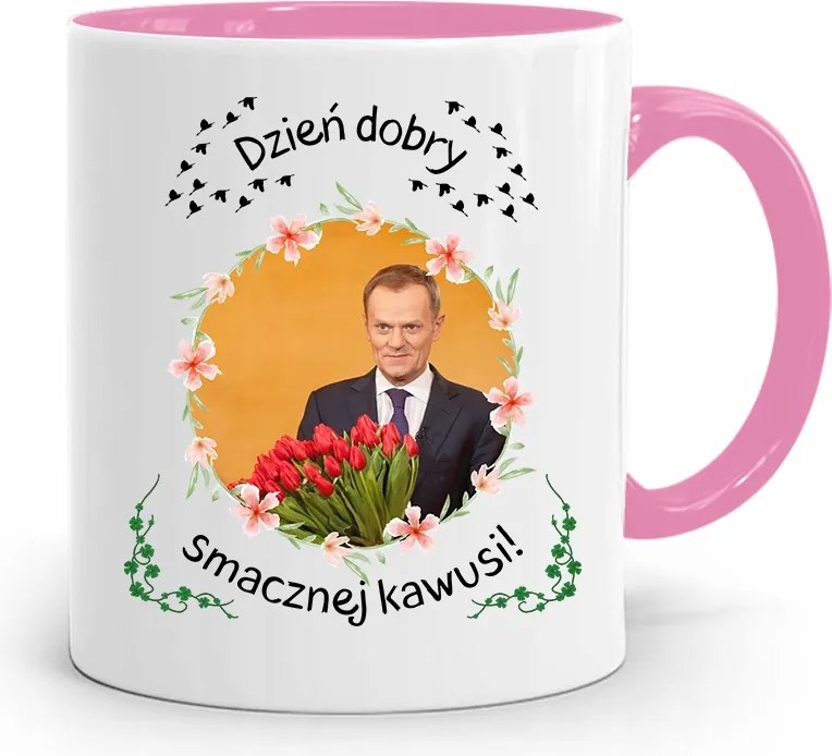 Donald Tusk Rózsaszín Bögre Platform Ajándék fényképes nyomtatással