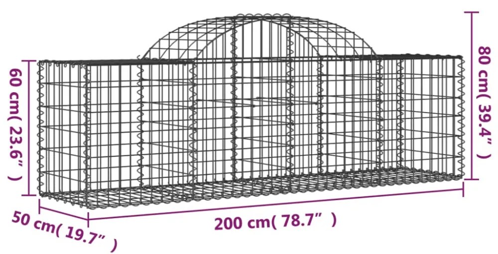 9 db íves horganyzott vas gabion kosár 200x50x60/80 cm