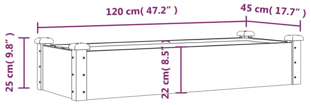 barna tömör fenyőfa kerti magaságyás béléssel 120x45x25 cm