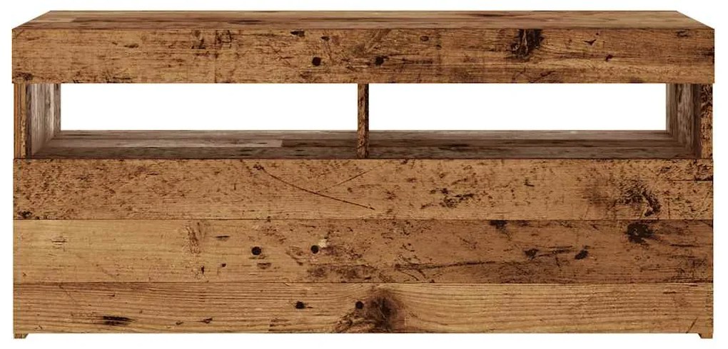 antik fa színű szerelt fa TV-szekrény LED-ekkel 90x35x40 cm
