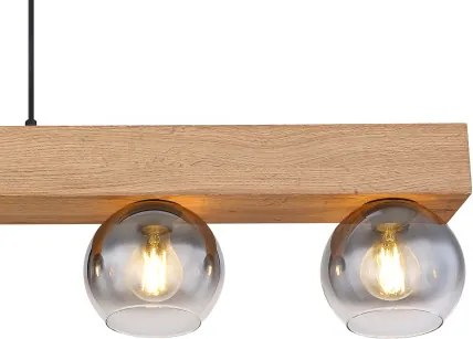 Globo 15656-5H Függeszték fém fekete matt, MDF fa hatású sötét, üveg füstszínű, átlátszó, kábeltextil fekete, állítható magasságú (függőlámpa), HxSzxM.: 1150x150x1200mm, nem tartozék: 5x E27 40W 230V