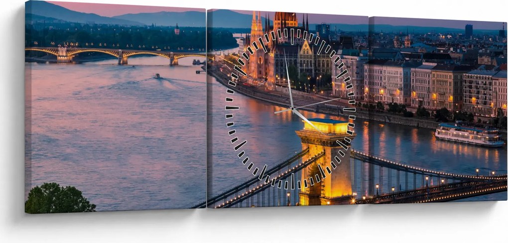 Kép - panoráma a városra, Budapest, Magyarország (órával) (90x30 cm)