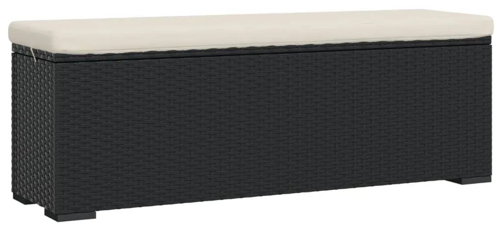 Fekete polyrattan zsámolypad párnával 110 x 30 x 40 cm