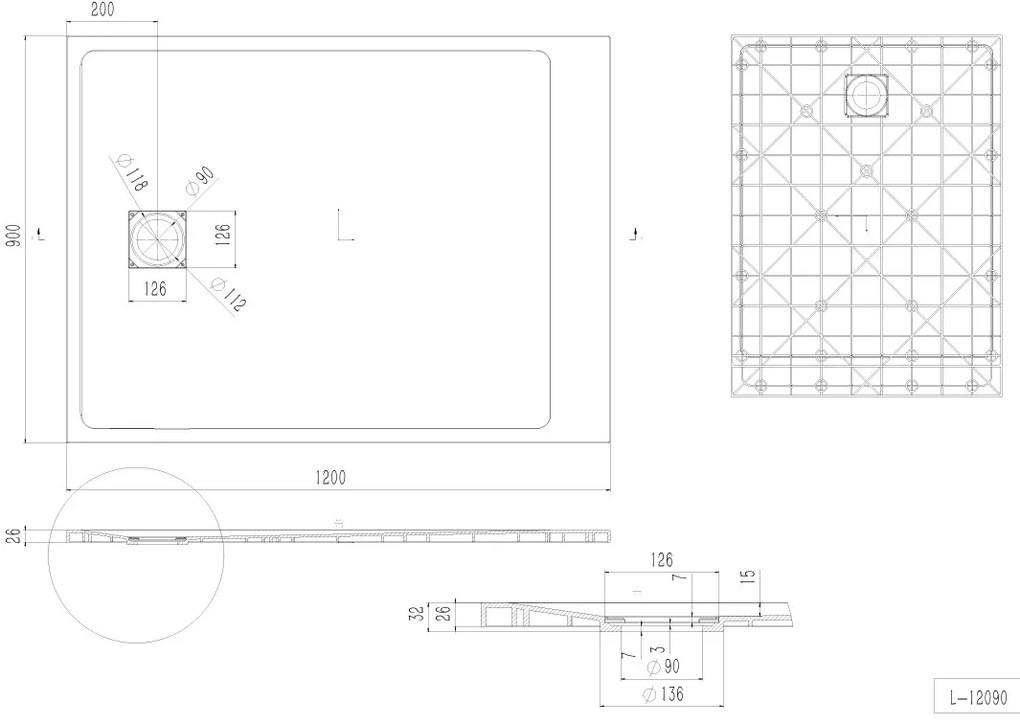 Erga Hyper, SMC zuhanytálca 120x90x2,6 cm + szifon, fehér matt, ERG-V06-SMC-9012S-WH