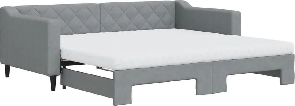vidaXL világosszürke kihúzható szövet heverő matracokkal 90 x 190 cm