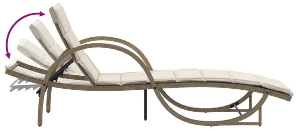 bézs polyrattan napozóágy párnával 60 x 199 x 42 cm