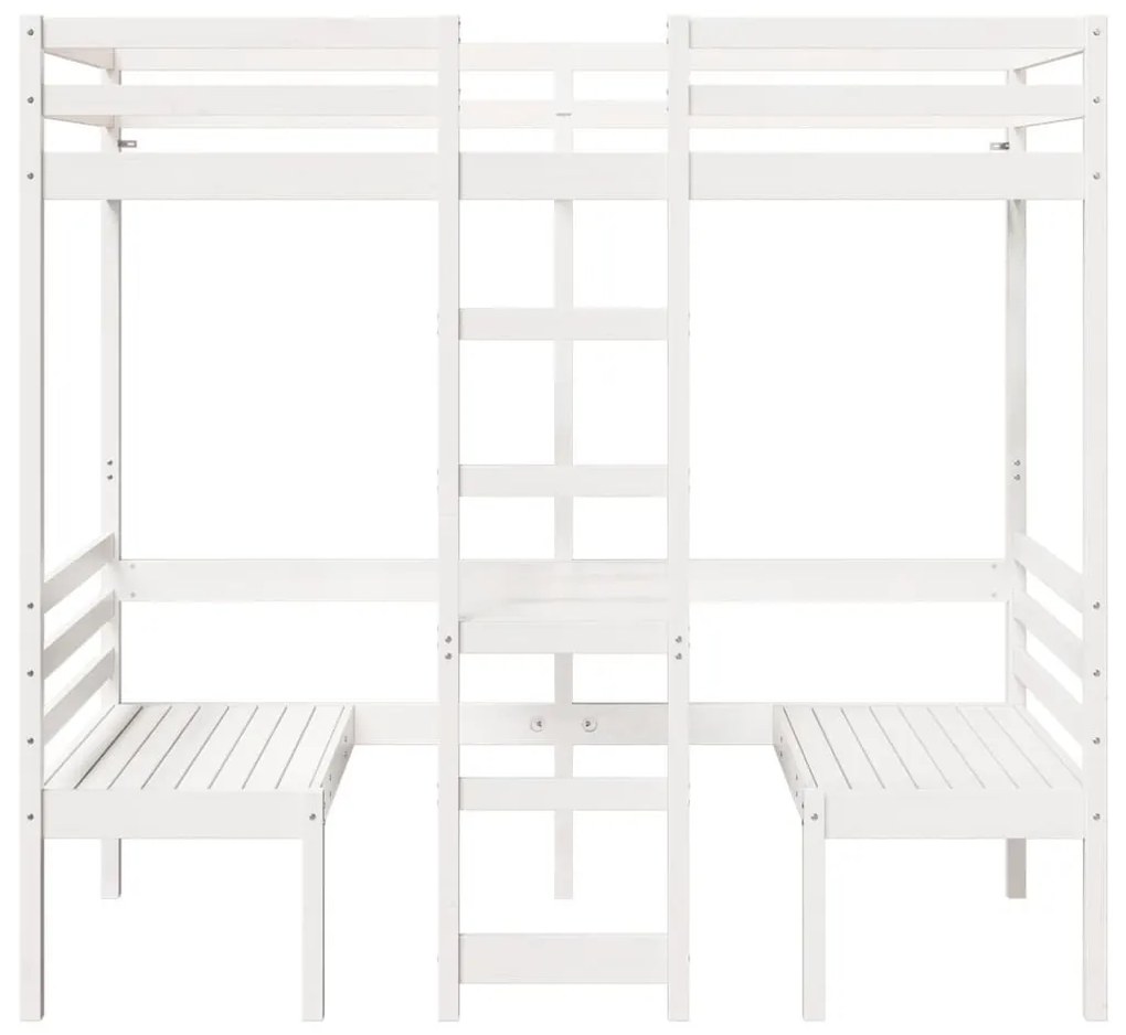 fehér fenyő galériaágy-keret asztallal és székekkel 80 x 200 cm