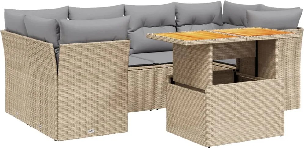vidaXL 7 részes bézs polyrattan kerti ülőgarnitúra párnákkal
