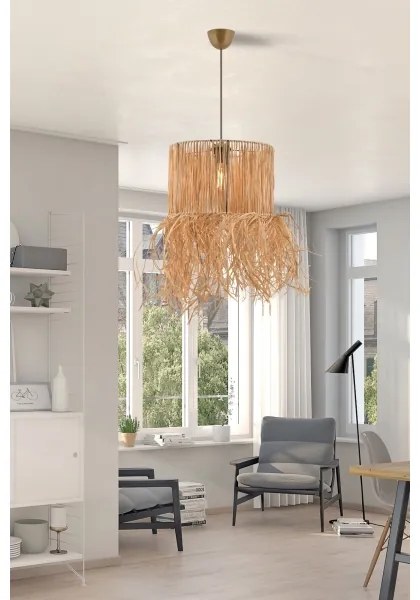 NESS kábelen függesztett csillár, raffia kivitel, 1xE27/40W/230V