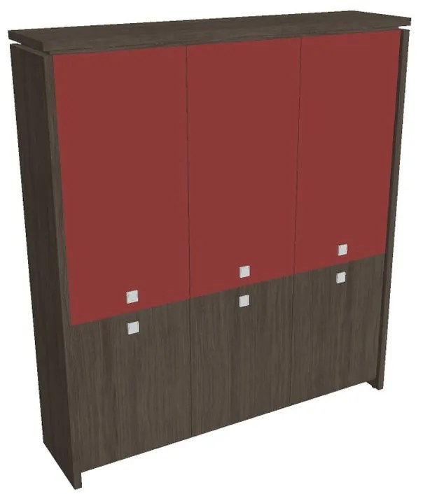 Verno magas szekrény 188 x 46 x 210 cm, kombinált ajtó, antracit tölgy / piros