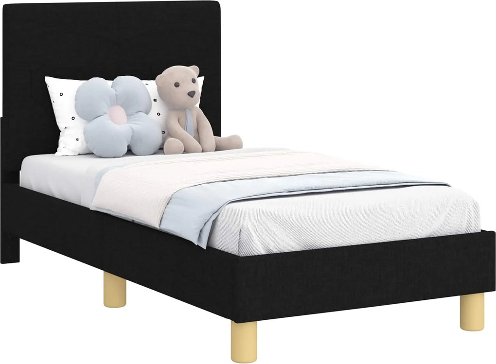 vidaXL Gyerekágy keret fejtámlával Fekete 70 x 140 cm szövet