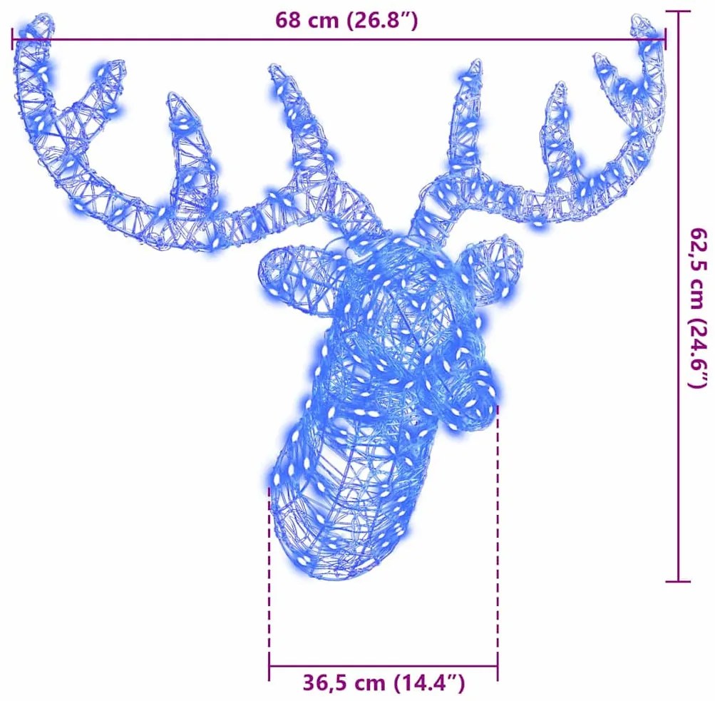 Rénszarvas fej 140 LED-del Kék 60 cm Akril