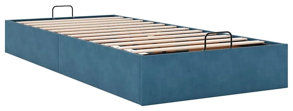 Ottomán ágykeret matrac nélkül sötétkék 100x200 cm bársony
