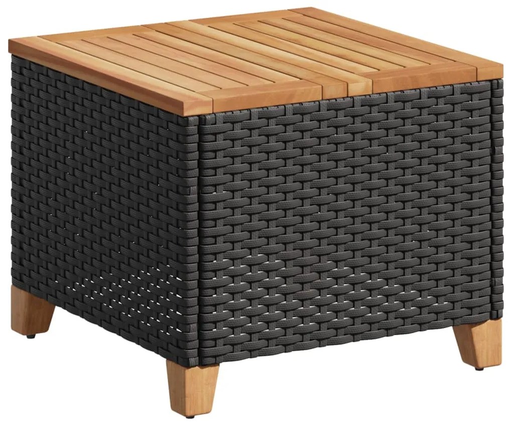 vidaXL fekete polyrattan és akácfa kerti asztal 45 x 45 x 37 cm