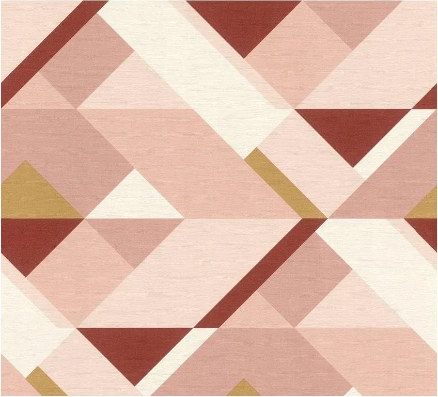 Modern vinil fali tapéta geometrikus mintákkal, rózsaszín flizelin