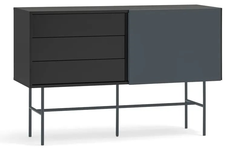 Fekete-antracitszürke alacsony komód tolóajtóval 140x91 cm Nube – Teulat