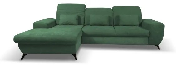 ALTA L-alakú, balos, kihúzható kárpitozott sarokgarnitúra tárolóval, zöld