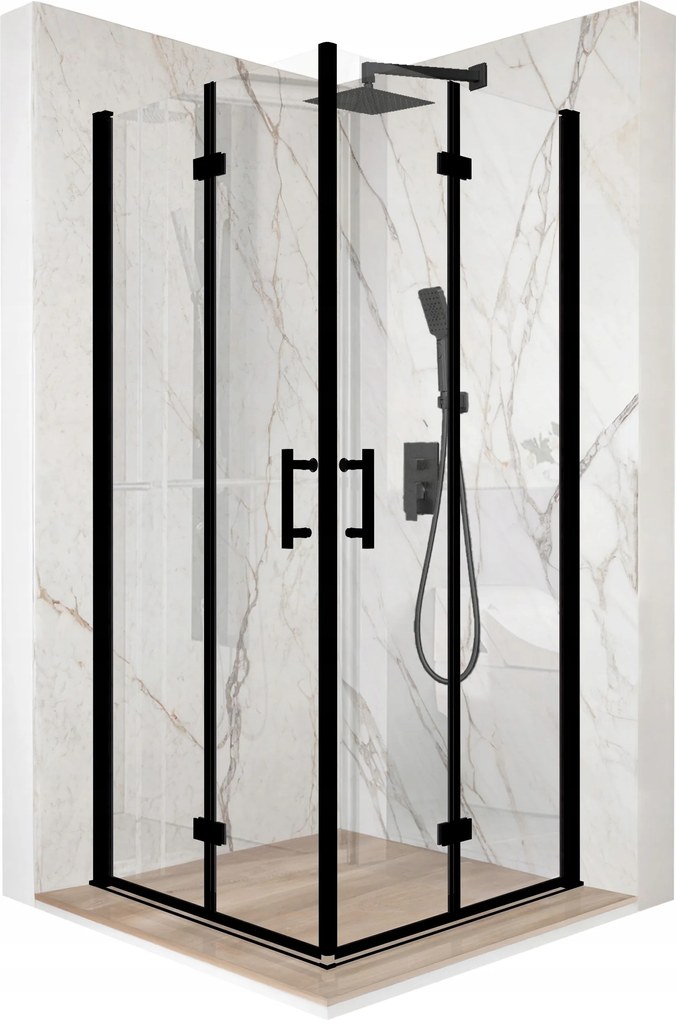Zuhanykabin 100x100cm összecsukható ajtó fekete Esg üveg 6mm bevonat
