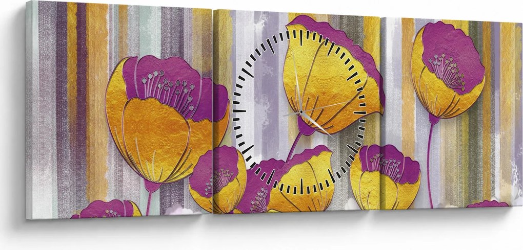 Kép - Virágok illusztrációja (órával) (90x30 cm)
