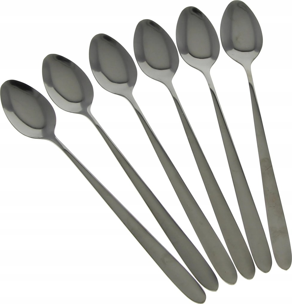 Fekete 6 Db-os Kávéskanál Szett Foltos Hosszú