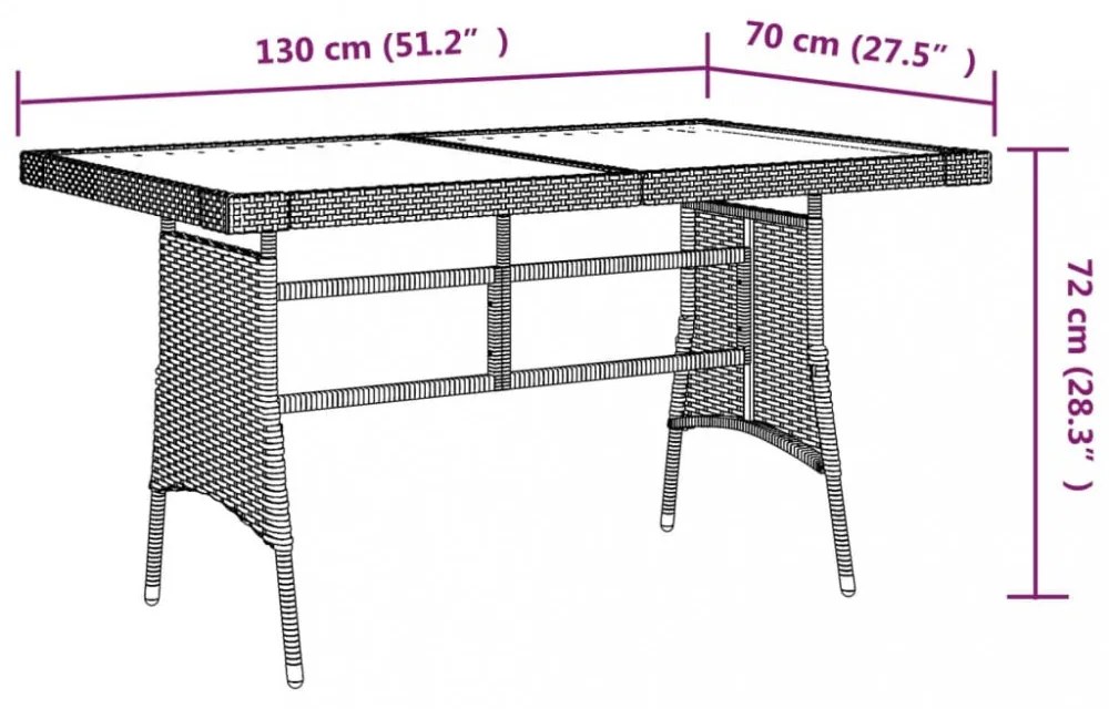 fekete polyrattan és tömör akácfa kerti asztal 130 x 70 x 72 cm