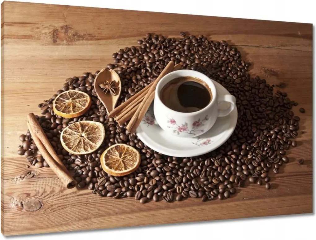 Vászonkép 90x60 Csésze és kávébab
