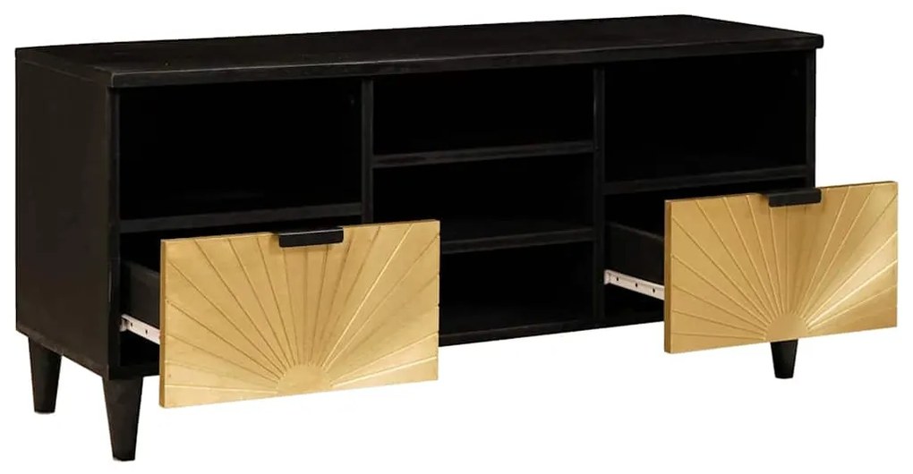 TV szekrény Fekete és Arany 100 x 33 x 46 cm tömör mangófa