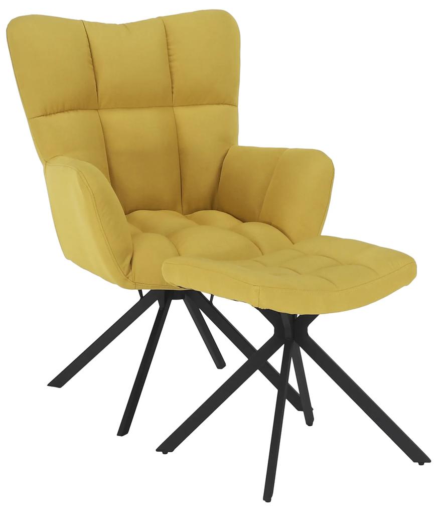 Dizájnos forgó fotel lábtartóval, sárga/fekete, KOMODO TYP 2