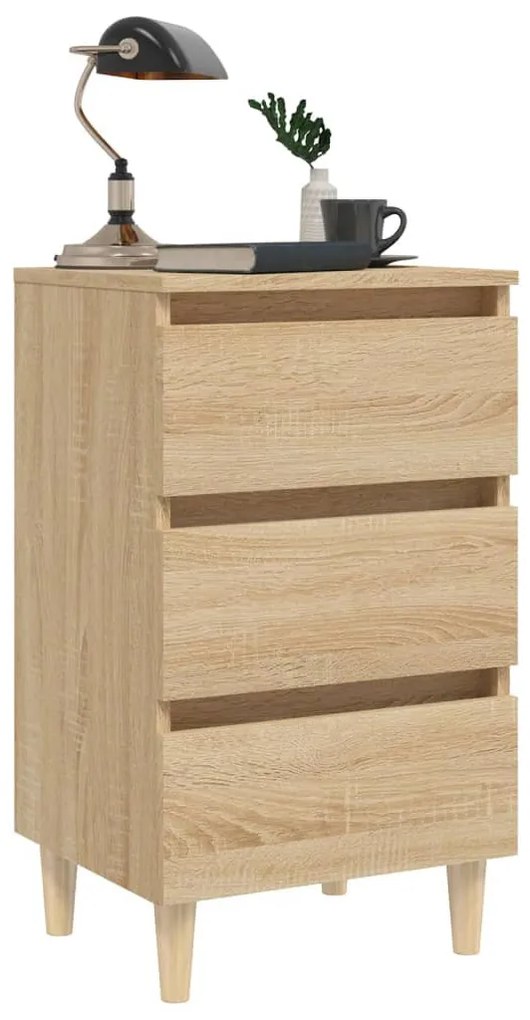 Tölgyszínű éjjeliszekrény tömör fa lábakkal 40 x 35 x 69 cm