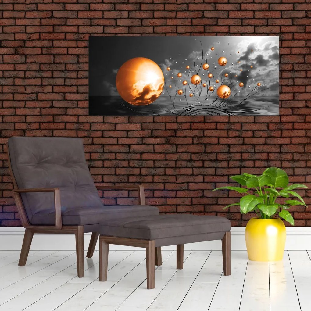 Narancssárga absztrakt gömbök képe (120x50 cm)