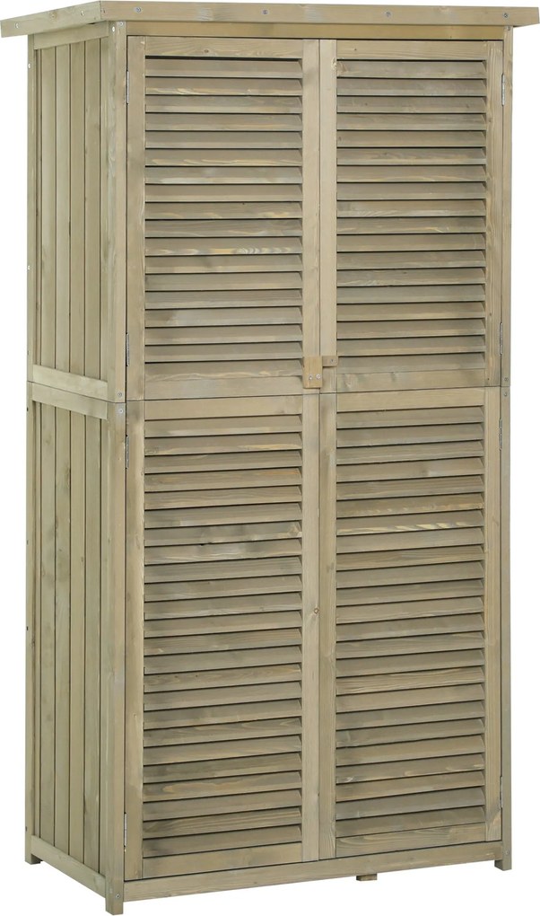 Outsunny Kerti Szekrény Fa Szerszámos Kamra Aszfalt Tetővel, Rácsos Ajtóval, 4 Rekesszel - Szürke 87 x 46.5 x 160 cm | Aosom