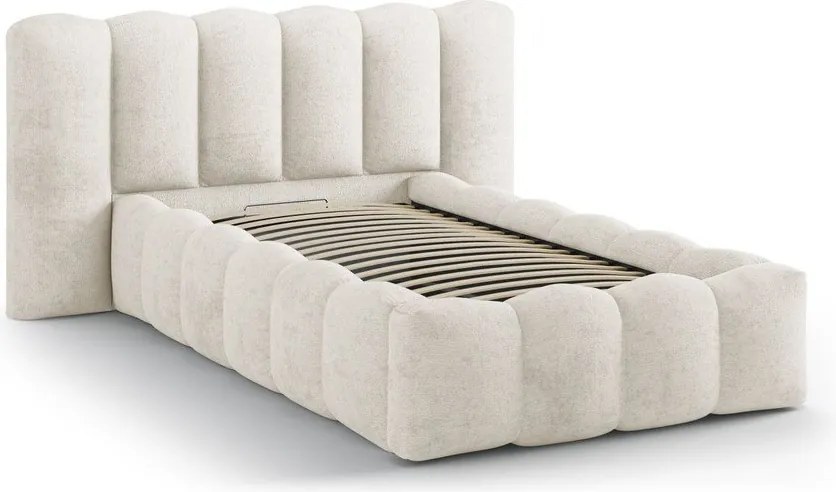 Bézs kárpitozott ágyneműtartós egyszemélyes ágy ágyráccsal 90x200 cm Lupine – Micadoni