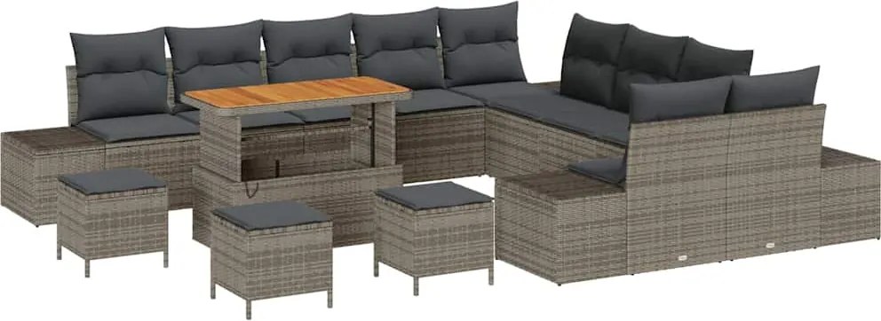 vidaXL Kerti Kanapé Szett párnával 14 pcs Szürke polirattan