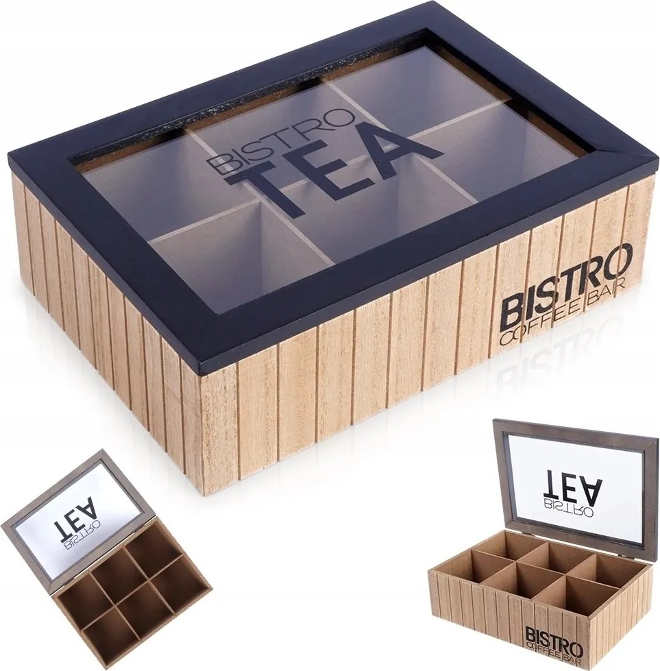 Teatartó Fa 6 rekeszes Vilde Zárható Loft 24 x 16 cm