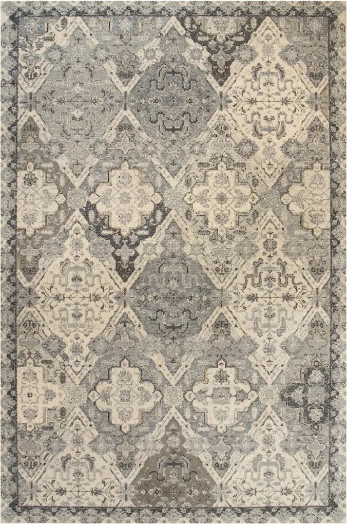 200x300 cm Díszes Gyapjú Szürke Moon Szőnyeg Rombusz Mintával Torino Ezüst