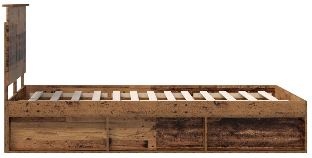 vidaXL Ágykeret fejtámlával Öreg fa 120 x 190 cm Tömör fenyőfa