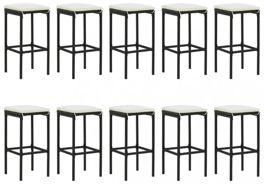 11 részes fekete polyrattan kerti bárszett párnákkal